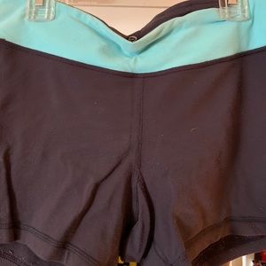 Grey and blue compression shorts